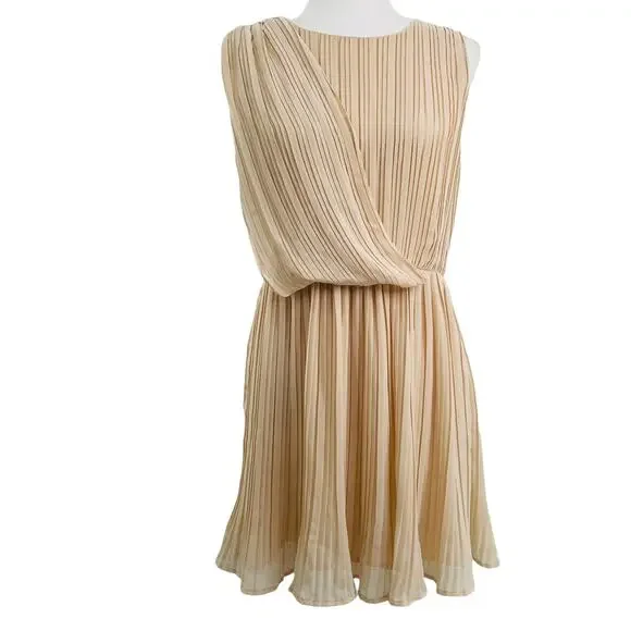 ASOS Cream Pleated Faux Wrap Bodice Sleeveless Grecian Dress Fit & Flare 6 - Picture 2 of 13